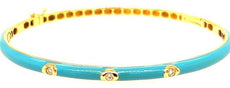 .08CT DIAMOND & BLUE ENAMEL 18KT YELLOW GOLD 3D 3 STONE CUFF BANGLE BRACELET