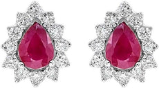 .49CT DIAMOND & AAA RUBY 14KT WHITE GOLD ROUND & PEAR SHAPE FLOWER STUD EARRINGS