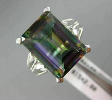 ESTATE EXTRA LARGE 4.17CT DIAMOND & MYSTIC TOPAZ 14KT WHITE GOLD ENGAGEMENT RING