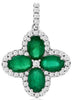 ESTATE 2.20CT DIAMOND & AAA EMERALD 14KT WHITE GOLD OVAL & ROUND FLOWER PENDANT