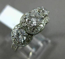 ESTATE 2.0CT DIAMOND 14KT WHITE GOLD 3D 3 STONE FILIGREE HALO ENGAGEMENT RING