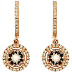 1.71CT DIAMOND & AAA MORGANITE 14KT ROSE GOLD 3D HALO LEVERBACK HANGING EARRINGS