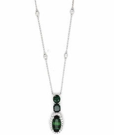 4.01CT DIAMOND & AAA TSAVORITE 18KT WHITE GOLD 3D OVAL ROUND & CUSHION NECKLACE