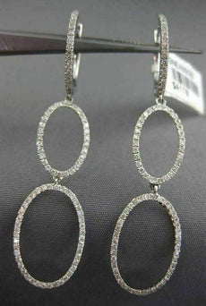 ESTATE .93CT DIAMOND 18KT WHITE GOLD 3D DOUBLE OPEN OVAL HUGGIE HANGING EARRINGS
