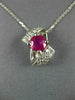 ESTATE 1.21CT DIAMOND & AAA RUBY 14KT WHITE GOLD 3D BOW CLUSTER PENDANT #1131