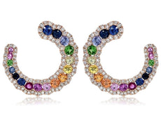 ESTATE 2.14CT DIAMOND & AAA MULTI COLOR SAPPHIRE 14K ROSE GOLD CLIP ON EARRINGS