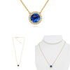 1.78CT DIAMOND & AAA SAPPHIRE 14K YELLOW GOLD ROUND SOLITAIRE HALO LOVE NECKLACE