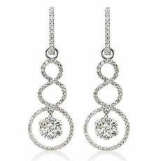 ESTATE 1.15CT DIAMOND 18KT WHITE GOLD 3D ROUND INFINITY FLOWER HANGING EARRINGS