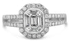 .68CT DIAMOND 14KT WHITE GOLD 3D ROUND & BAGUETTE HALO OCTAGON ENGAGEMENT RING