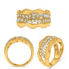 LARGE .54CT DIAMOND 14KT YELLOW GOLD TAPERED BAGUETTE MULTI ROW BAMBOO FUN RING