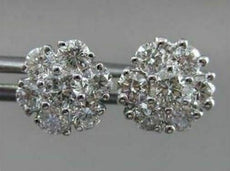 ESTATE LARGE 1.35CT DIAMOND 14K WHITE GOLD FLOWER CLUSTER EARRINGS STUNNING 2862