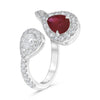 LARGE 1.33CT DIAMOND & AAA RUBY 14K WHITE GOLD PEAR SHAPE & ROUND SOLITAIRE RING