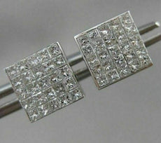 ESTATE 1.12CT DIAMOND SQUARE PRINCESS 14KT WHITE GOLD SCREW BACK EARRINGS #15743