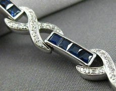 ESTATE 5.29CT DIAMOND & AAA SAPPHIRE 14KT WHITE GOLD 3D X LOVE TENNIS BRACELET