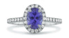 ESTATE 1.06CT DIAMOND & AAA TANZANITE 18KT WHITE GOLD OVAL HALO ENGAGEMENT RING