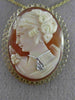 ESTATE LARGE DIAMOND 14KT TWO TONE GOLD 3D HANDCRAFTED LADY CAMEO PENDANT #25491