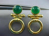 ESTATE GREEN AGATE 14K YELLOW GOLD 3D HANDCRAFTED CIRCLE OF LIFE EARRINGS #25291