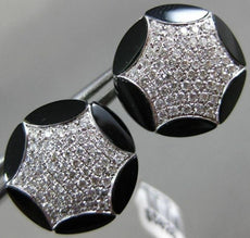 ESTATE LARGE .85CT DIAMOND & AAA ONYX 18K WHITE GOLD ROUND HEXAGON STAR EARRINGS
