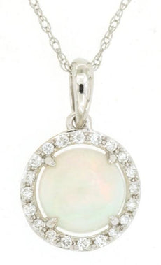 .82CT DIAMOND & AAA OPAL 14K WHITE GOLD 3D ROUND HALO SOLITAIRE FLOATING PENDANT