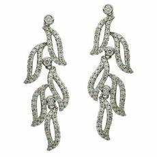 ESTATE LARGE 1.08CT DIAMOND 18KT WHITE GOLD CLASSIC MULTI LEAF HANGING EARRINGS
