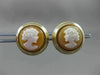 ANTIQUE ROUND 14KT YELLOW GOLD ITALIAN HANDCRAFTED LADY CAMEO EARRINGS #22741