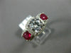 ESTATE LARGE 2.41CT DIAMOND & AAA RUBY 14KT WHITE GOLD 3 STONE ENGAGEMENT RING