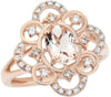 ESTATE .89CT DIAMOND & AAA MORGANITE 14K ROSE GOLD FLOWER OPEN FILIGREE FUN RING