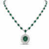 GIA CERTIFIED LARGE 28.47CT DIAMOND & AAA EMERALD 18KT WHITE GOLD HALO NECKLACE