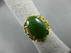 ANTIQUE LARGE AAA GREEN JADE 14KT YELLOW GOLD FILIGREE FLOWER FUN RING #19565