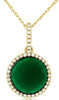 .11CT DIAMOND & GREEN AGATE 14KT YELLOW GOLD CLASSIC ROUND HALO FLOATING PENDANT