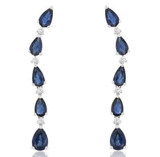 3.13CT DIAMOND & AAA SAPPHIRE 14K WHITE GOLD PEAR SHAPE & ROUND HANGING EARRINGS