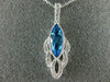 ESTATE 1.36CT DIAMOND & AAA BLUE TOPAZ 14KT WHITE GOLD 3D TEAR DROP LEAF PENDANT