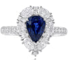 LARGE 3.56CT DIAMOND & AAA SAPPHIRE 18K WHITE GOLD 3D PEAR SHAPE ENGAGEMENT RING