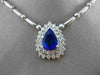 ESTATE LARGE 4.94CT DIAMOND & TANZANITE 18K WHITE GOLD DROP DOUBLE HALO NECKLACE