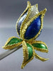 ANTIQUE LARGE .60CT DIAMOND AAA ENAMEL 18K TWO TONE GOLD FLOWER PIN BROOCH #1902