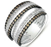 WIDE 1.43CT WHITE & MOCHA DIAMOND 14KT WHITE GOLD MULTI ROW CRISS CROSS FUN RING