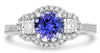 ESTATE 1.43CT DIAMOND & AAA TANZANITE 14K WHITE GOLD THREE STONE ENGAGEMENT RING