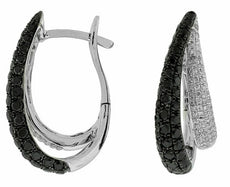 2.05CT WHITE & BLACK DIAMOND 14K WHITE GOLD MULTI ROW LEVERBACK HANGING EARRINGS