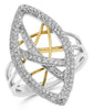 LARGE .75CT DIAMOND 14KT 2 TONE GOLD MARQUISE SHAPE CRISS CROSS LOVE KNOT RING