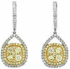 ESTATE LARGE 1.82CT WHITE & FANCY YELLOW DIAMOND 14KT WHITE GOLD SQUARE EARRINGS
