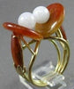 ANTIQUE WIDE 14KT YELLOW GOLD ONYX & WHITE QUARTZ DOUBLE EYE LUCKY RING #22336