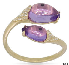 2.91CT DIAMOND & AAA AMETHYST 14KT YELLOW GOLD 3D PEAR SHAPE & ROUND SNAKE RING