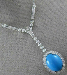 ANTIQUE 5.80CT DIAMOND & AAA TURQUOISE 14K WHITE GOLD HALO ETOILE NECKLACE 21870