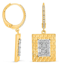 .56CT DIAMOND 14K WHITE AND YELLOW GOLD ROUND & BAGUETTE SQUARE HANGING EARRINGS