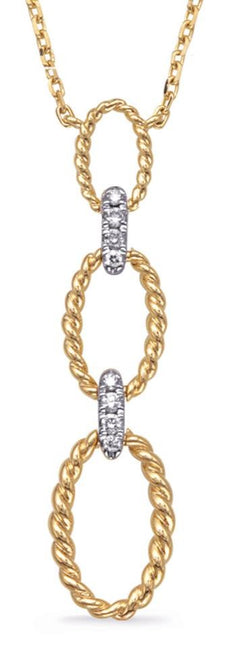 .06CT DIAMOND 14KT 2 TONE GOLD 3D OPEN OVAL LINK LOVE KNOT LARIAT LOVE NECKLACE