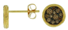 .45CT CHOCOLATE FANCY DIAMOND 14KT YELLOW GOLD CLUSTER ROUND BEZEL STUD EARRINGS