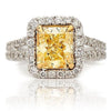GIA LARGE 2.65CT WHITE & FANCY YELLOW DIAMOND 18KT TWO TONE GOLD ENGAGEMENT RING