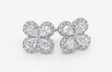 LARGE 1.33CT DIAMOND 18KT WHITE GOLD 3D PEAR SHAPE & ROUND FLOWER STUD EARRINGS