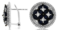 3.7CT DIAMOND & AAA SAPPHIRE 14KT WHITE GOLD ROUND & MARQUISE HANGING EARRINGS
