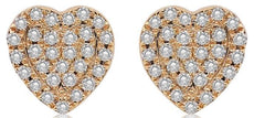 ESTATE .17CT DIAMOND 14KT ROSE GOLD CLASSIC PAVE HEART SHAPE LOVE STUD EARRINGS